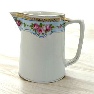Vintage hand painted Nippon creamer white pale pink roses gold trim